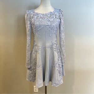Ina Lavender Lace Long Sleeve Fit-and-Flare Dress